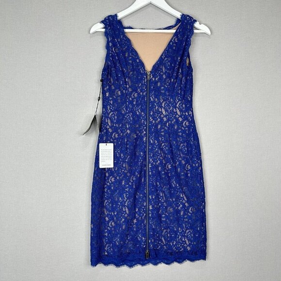 Adrianna Papell Womens Dress 4 Blue Lace Overlay Sheath Evening Modest Elegant - Picture 7 of 14